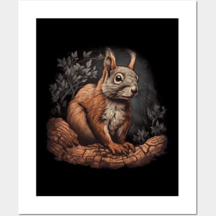 Red Squirrel Woodland Folk Vintage Posters and Art